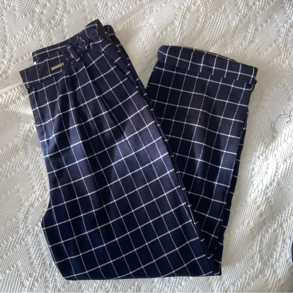 Navy Blue Windowpane Patterned Trousers